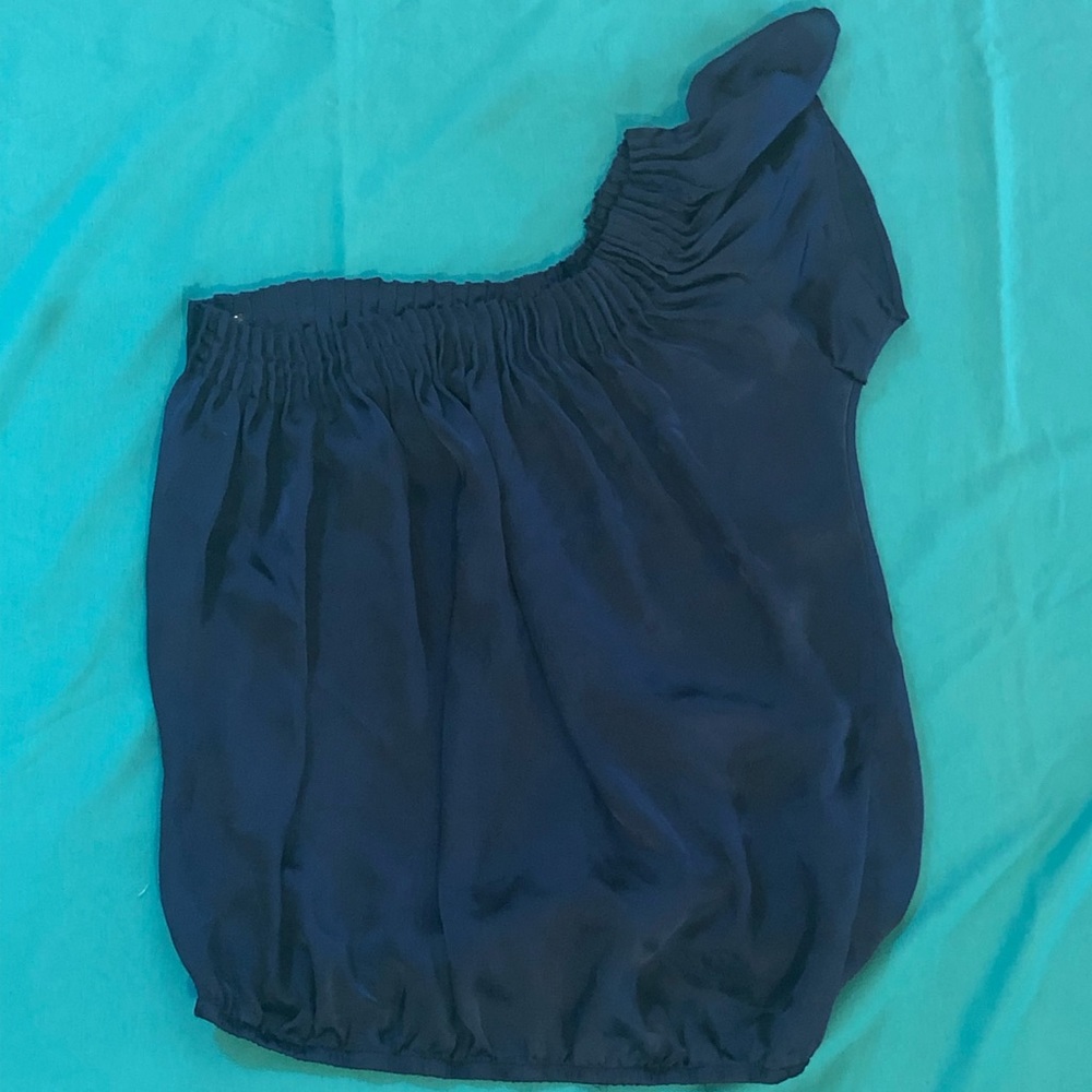 Navy Blue one sleeve silk blouse